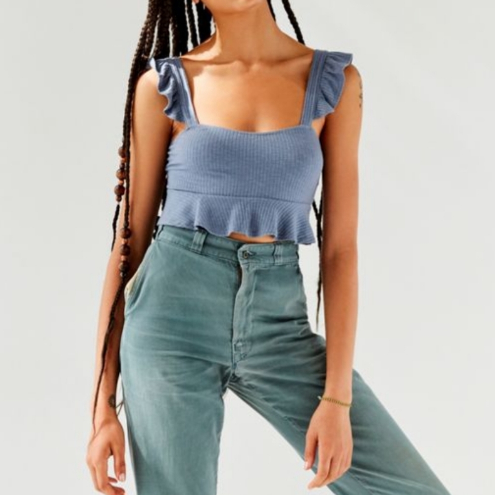Urban Outfitters Blue Ruffle Crop Top